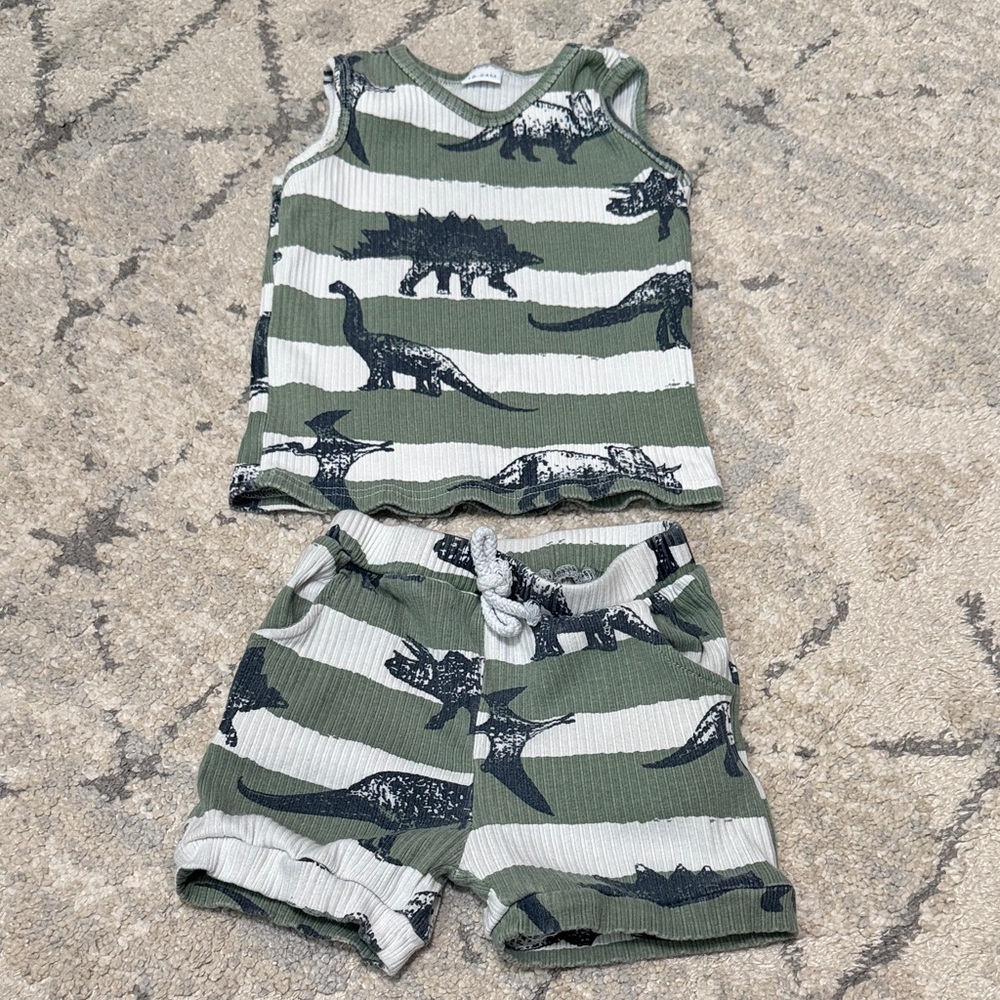 Green Dinosaur Print Tank and Shorts Set